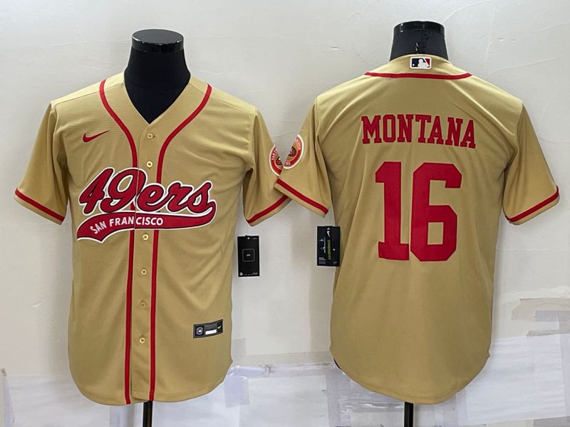Men San Francisco 49ers #16 Montana Yellow Nike Co branded NFL Jersey->new york yankees->MLB Jersey
